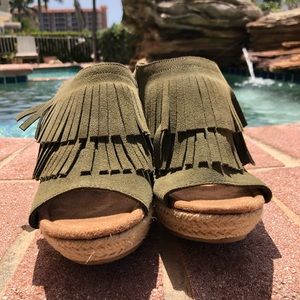 Olive Green Fringe Wedges